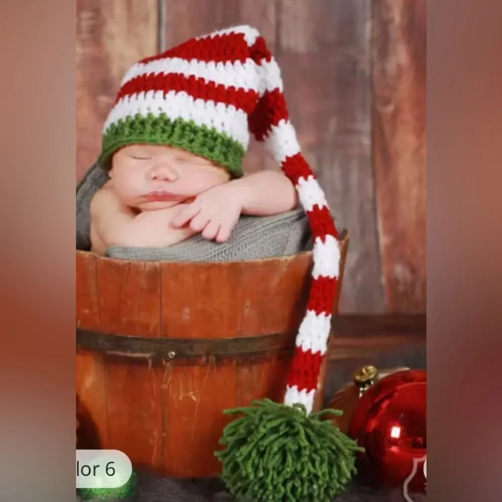 Handmade newborn baby elf long tail knit hat